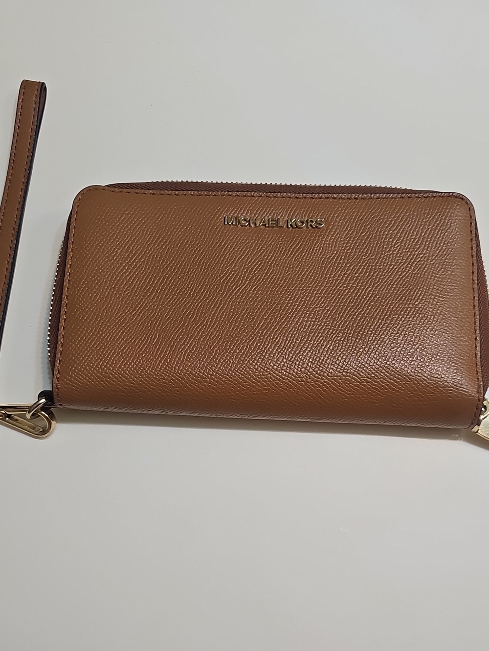 Michael Kors Brown Pebbled Leather Zip Wristlet Clutch